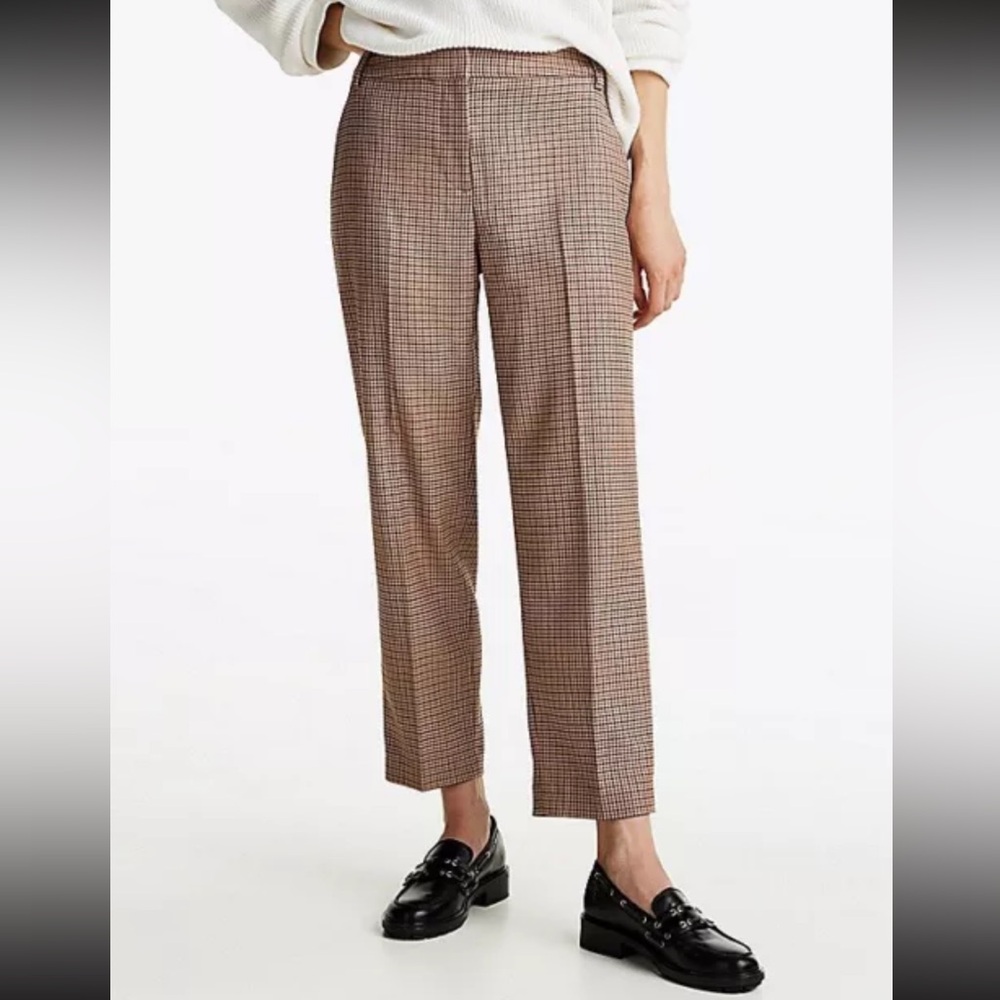 😍TOMMY HILFIGER Check Slim Straight Leg Trousers Brown Houndstooth,P 36Wx32L